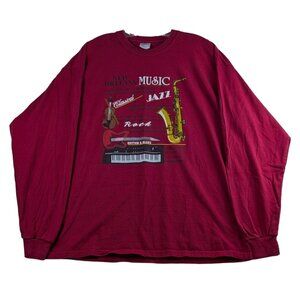 New Orleans Music Graphic Tee XL Gildan Ultra Cotton Jazz Rock Red Long‎ Sleeve